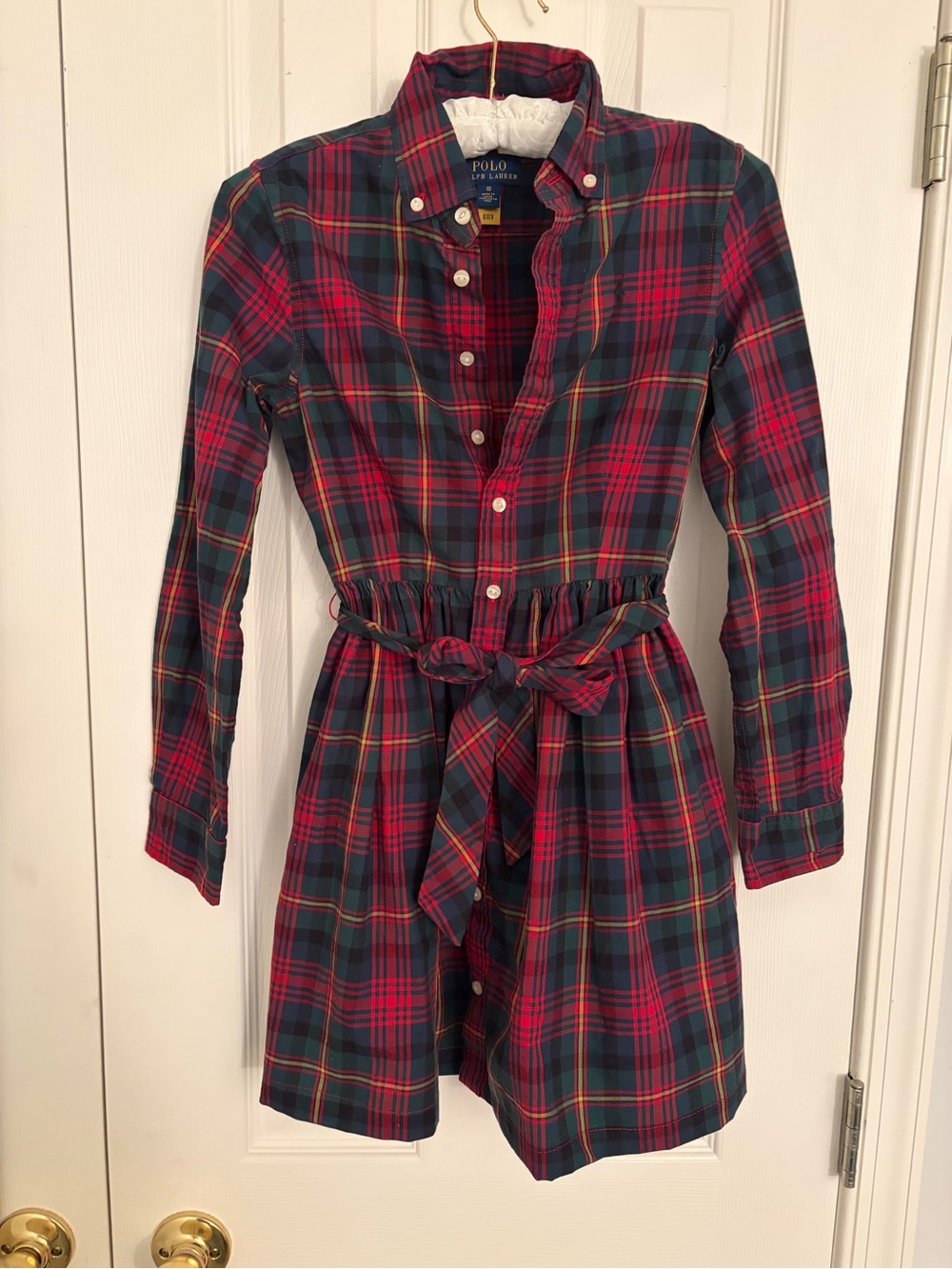 Polo by Ralph Lauren Red & Green Plaid Tie-Waist Long-Sleeve Dress